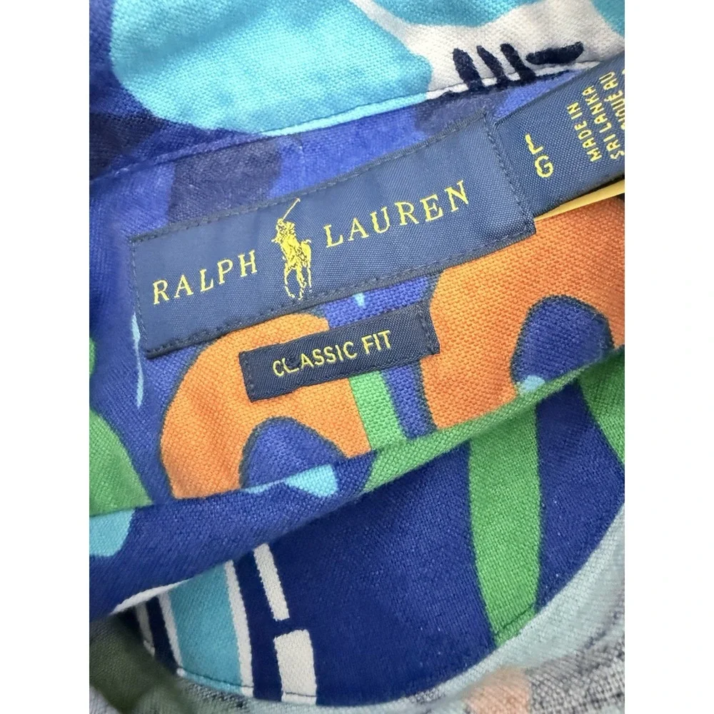 Polo Ralph Lauren AOP Tropical Print Oxford SS Button Up Dress Shirt Camp Large